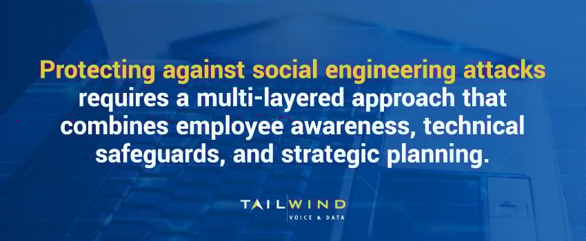 Protecting against social engineering attacks requires a multi-layered approach that combines employee awareness, technical safeguards, and strategic planning.