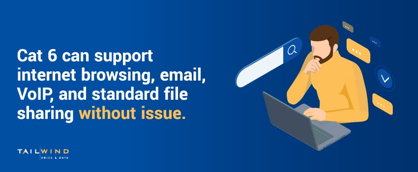 Cat 6 can support internet browsing, email, VoIP, and standard file sharing without issue.