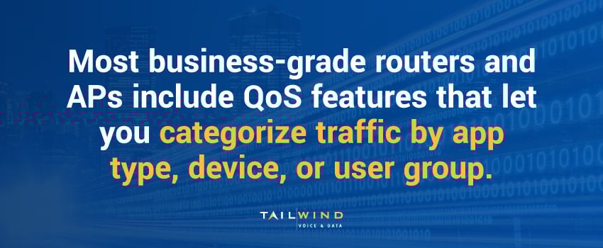 Most business-grade routers and APs include QoS features that let you categorize traffic by app type, device, or user group.