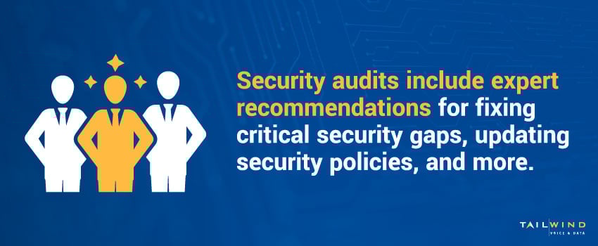 Security audits include expert recommendations for fixing critical security gaps, updating security policies, and more.