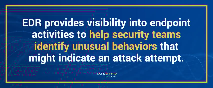 EDR provides visibility into endpoint activities to help security teams identify unusual behaviors that might indicate an attack attempt.