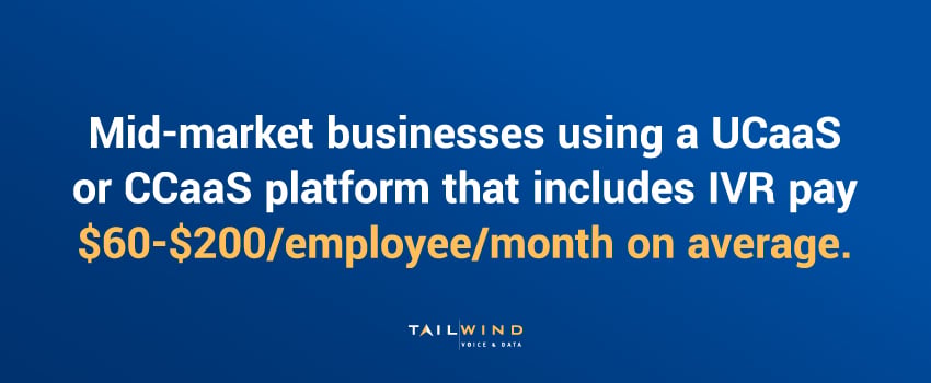 Mid-market businesses using a UCaaS or CCaaS platform that includes IVR pay $60-$200/employee/month on average.