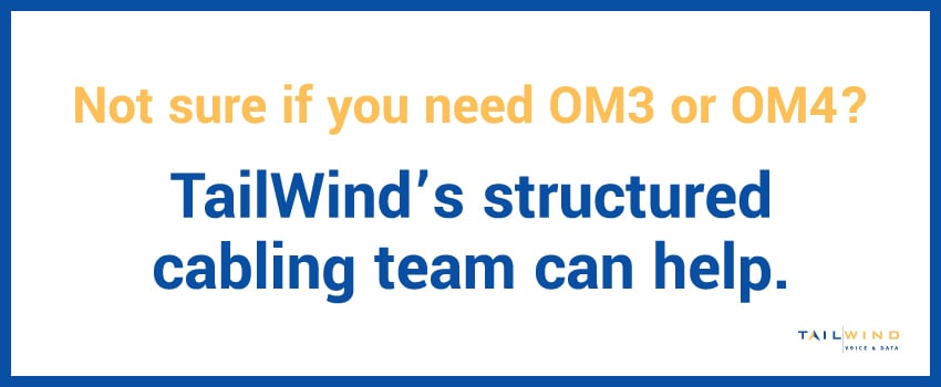 Not sure if you need OM3 or OM4? TailWind’s structured cabling team can help.