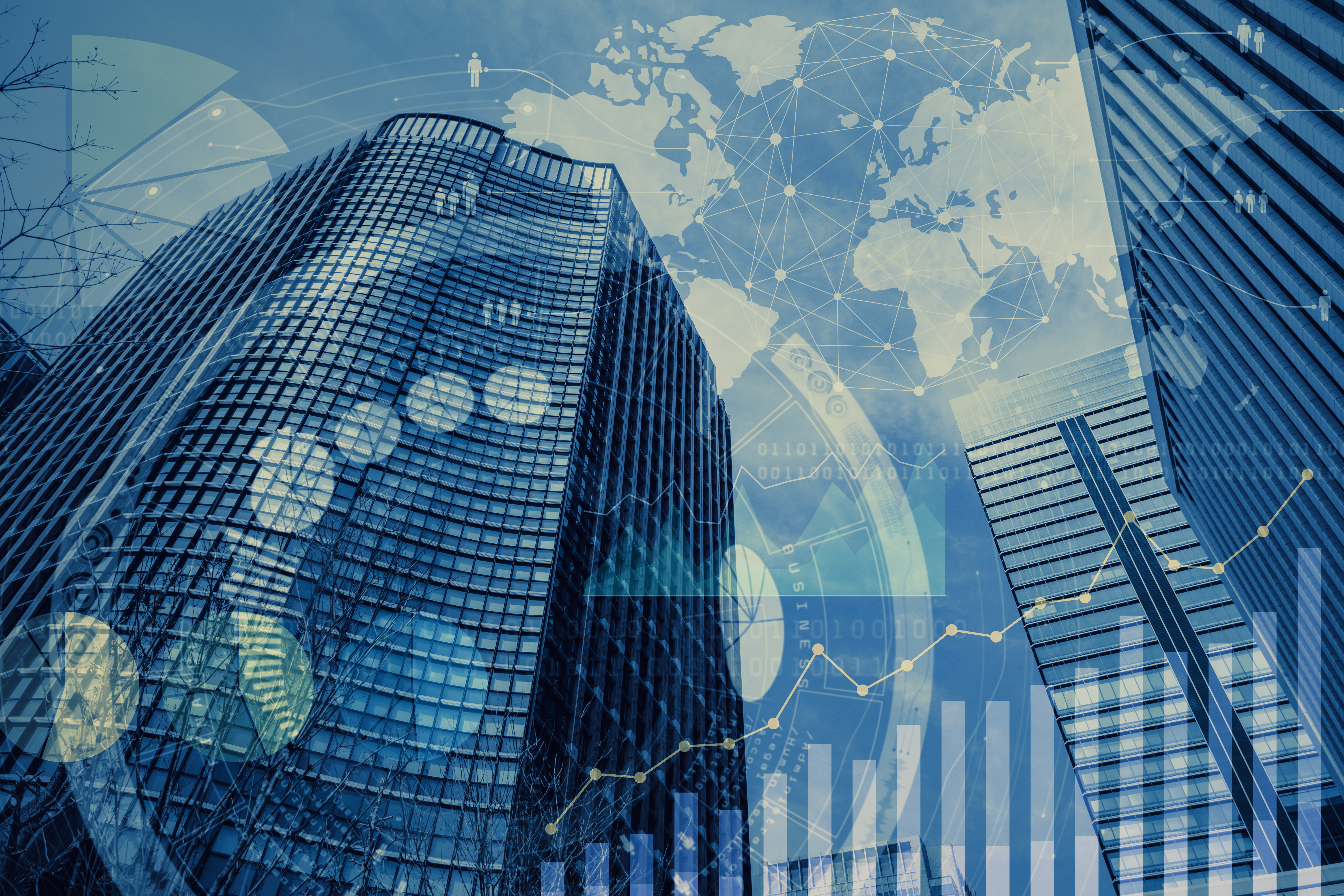 tall buildings with overlay